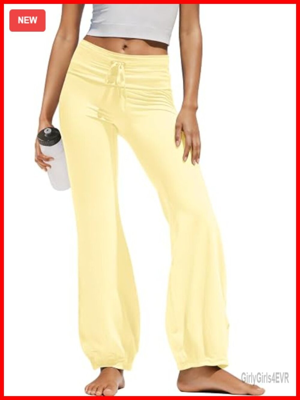 High Waisted Flare Yoga Pants Drawstring Wide Leg Fold Over Active Pants